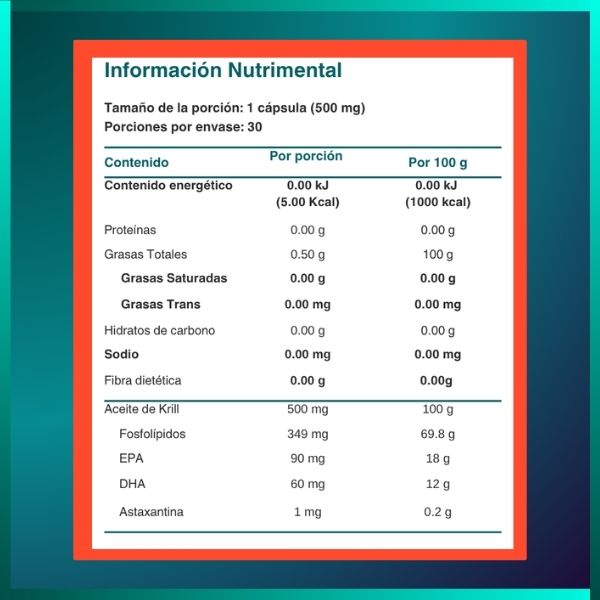 Aceite de Krill Antártico | Omega 3 y Astaxantina | 500 mg | 30 caps