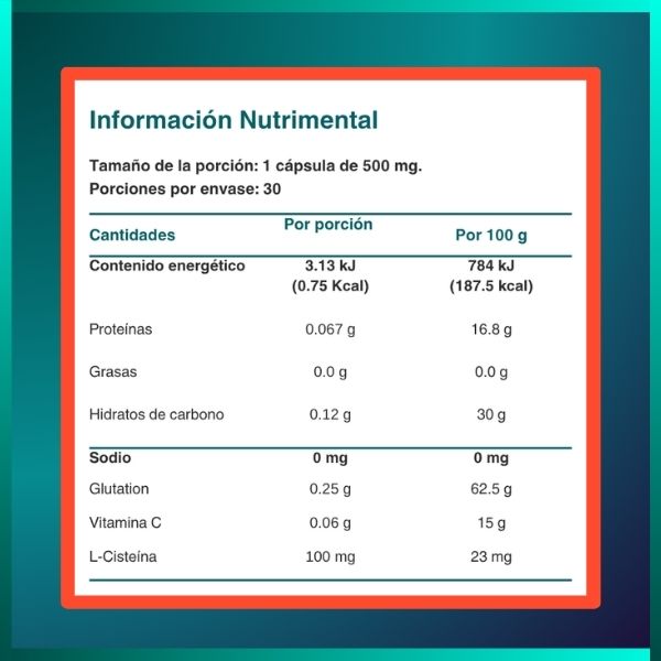 L-Glutatión + L-Cisteína + Vitamina C | Antioxidante Avanzado, Detox Celular, Anti-Edad e Inmunidad | 30 caps.