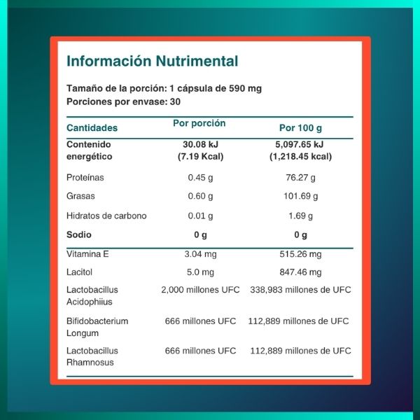 Lactobacilos con Omega 3 | + de 3 billones de UFC | 30 caps.